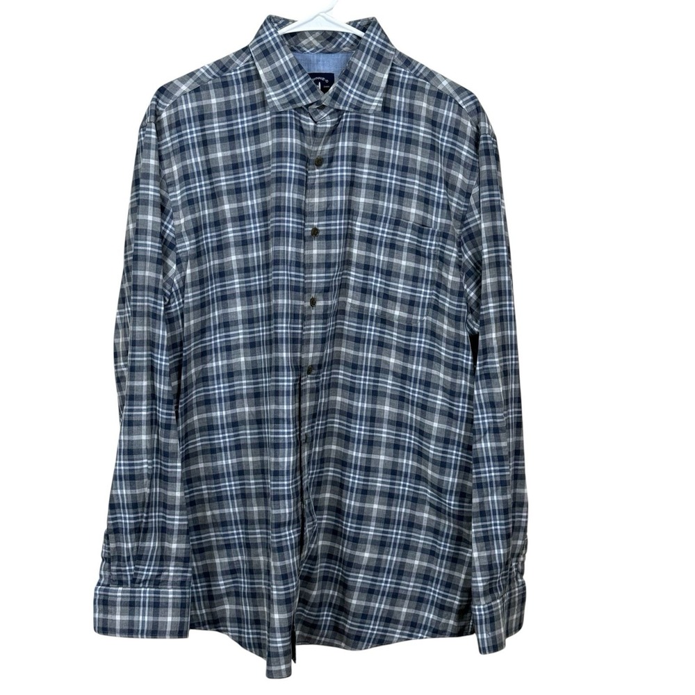 Johnnie-o Top‎ Shelf Men's L Blue/Gray Plaid Long Sleeve Button Lester Flannel